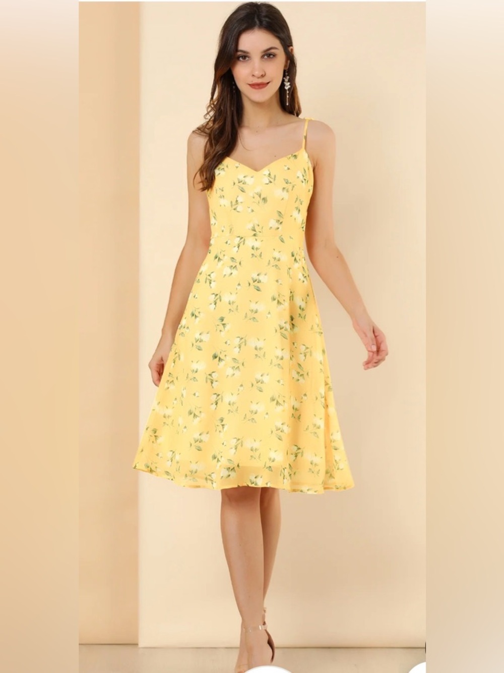 NWT Allegra K Spaghetti Strap Dress A-Line Smocked Beach Summer Floral Sundress
